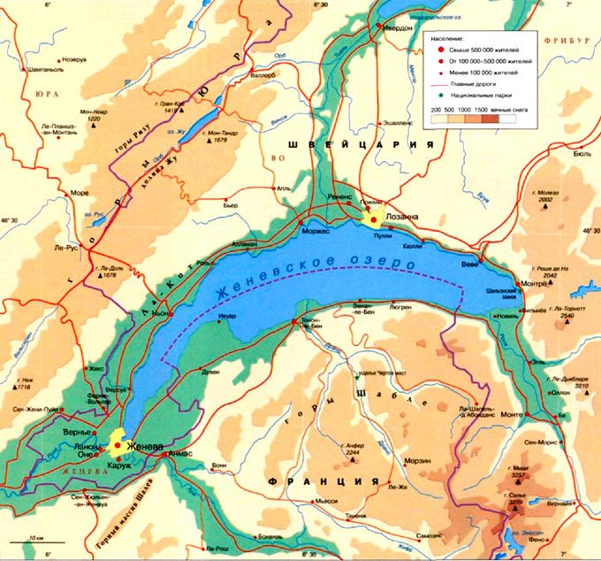 Женевское озеро на карте