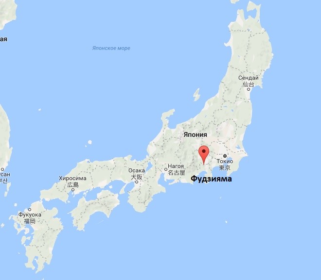 Гора Фудзи на карте Японии